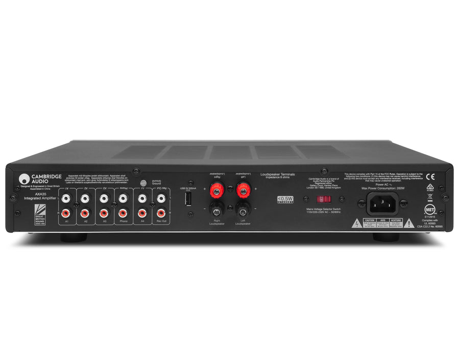 Cambridge Audio AXA35 - Amplificateur stéréo 35Watts/Canal, entrée phono, 4 entrées RCA, entrée 3.5mm à l'avant, prise USB