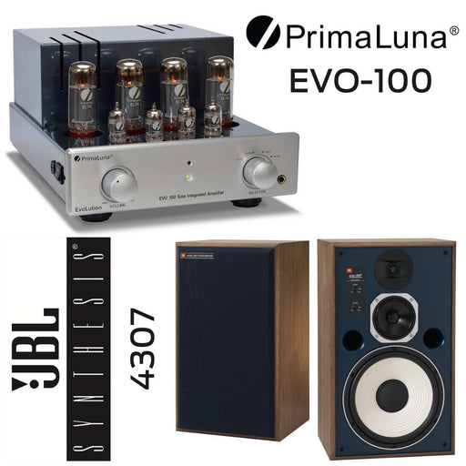 Ensemble stéréo PrimaLuna/JBL Synthesis - Amplificateur PrimaLuna EVO100 40W/Canal + Enceintes d'étagère JBL Synthesis 4307