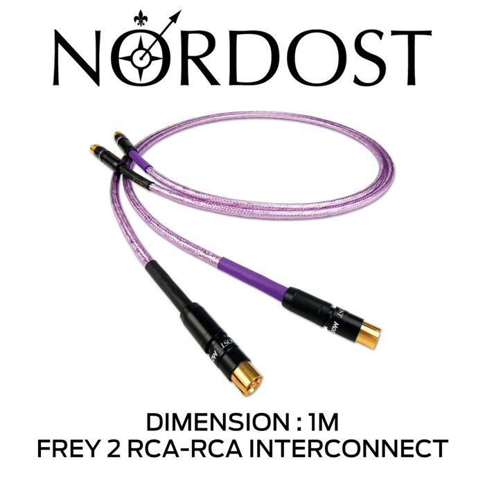 NORDOST Frey 2 - Câble d'interconnexion RCA-RCA: conception entièrement blindée; 5 conducteurs à noyau solide OFC plaqués argent 24 AWG à 99,9999 %; Isolation haute qualité, Ethylène Propylène Fluoré; Capacitance: 28.0pF/pi; Inductance: 0,055 μH/pied!