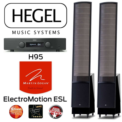 Ensemble stéréo HEGEL/Martin Logan - Amplificateur HEGEL stéréo 60W/Canal H95 + Enceintes de type colonne Martin Logan ElectroMotion ESL