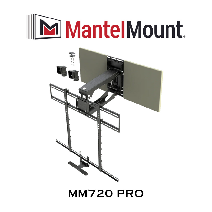 MantelMount MM720 Pro - Support articulé à 2 pistons à gaz pour téléviseur inclinable vers le bas à 9 degrés pour téléviseur de 50'' à 90'' d'un poids entre 30 et 115lb et pivotement à 35 degrés dans chaque sens ou à 80 degrés dans un sens.