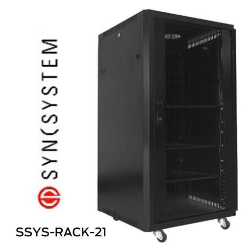 SyncSystem - Meuble Audio-Vidéo avec porte avant vitrée noir SSYSRACK21