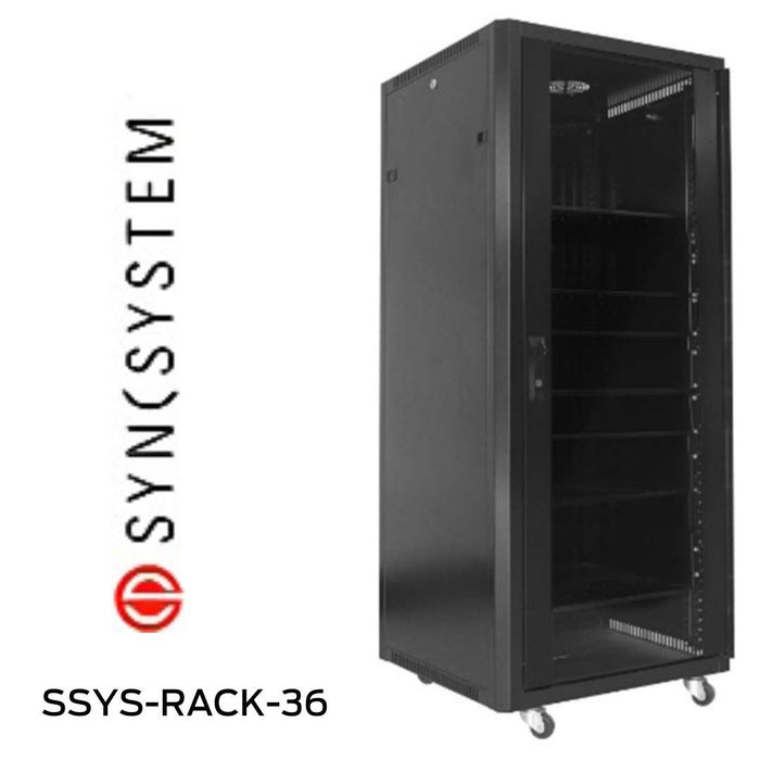 SyncSystem - Meuble Audio-Vidéo avec porte avant vitrée noir SSYSRACK36