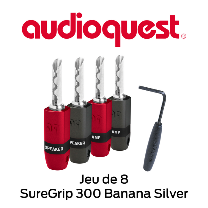 Audioquest SureGrip 300 Banana Silver - Connecteurs de câbles à haut-parleurs de type Banane