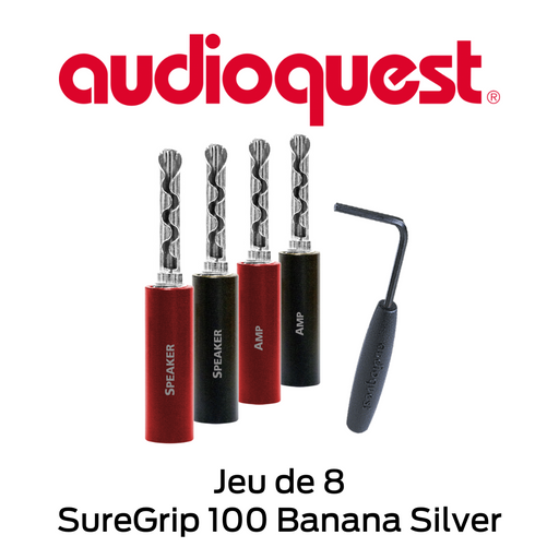 Audioquest - Connecteurs de câbles à haut-parleurs de type Banane SureGrip 100 Banana Silver