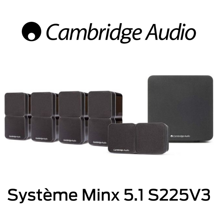 Cambridge Audio Système Minx 5.1 S225V3 - 5 x Satellites Min 22 avec technologie BMR Subwoofer X200 - 200 watts - Woofer Radiateurs passifs d’aluminium aérospatial!