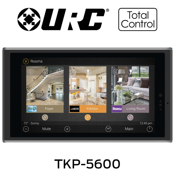URC Total Control TKP-5600 - Contrôleur à écran tactile LCD de 5'' couleur haute résolution mural de nouvelle génération et un contrôle principal dans toute la maison jusqu'à 32 pièces - divertissement, éclairage, caméras, serrures de porte, etc
