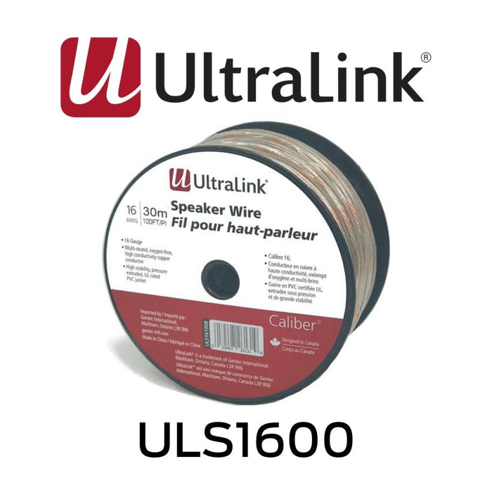 Ultralink  ULS1600 - Câble de haut-parleur 100' Calibre Premium 16AWG