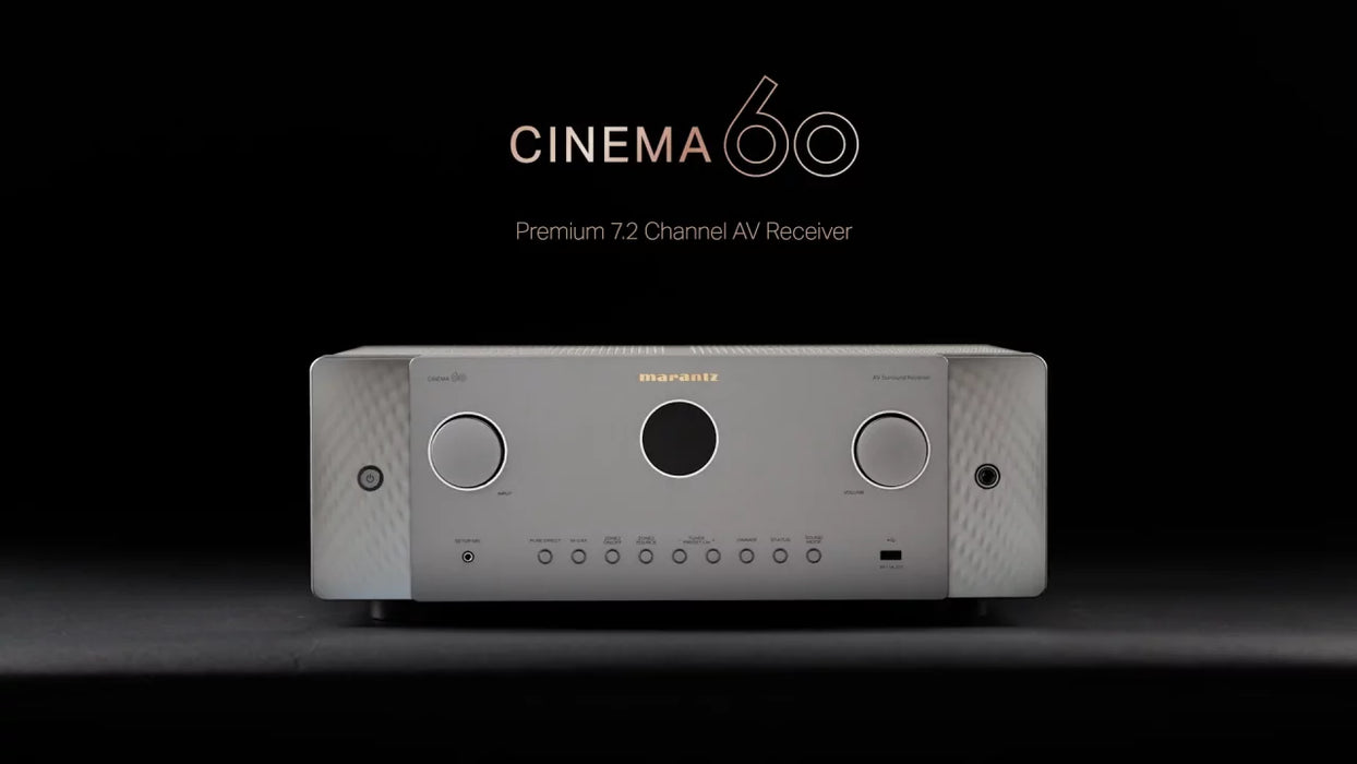Marantz Cinema 60 - Récepteur cinéma maison 100Watts/7.2Canaux : Dolby Atmos, DTS:X et 8K Ultra HD et streaming HEOS intégré. Le CINEMA 60 est assez puissant pour équiper les salles de cinéma maison des audio/vidéophiles les plus exigeants!