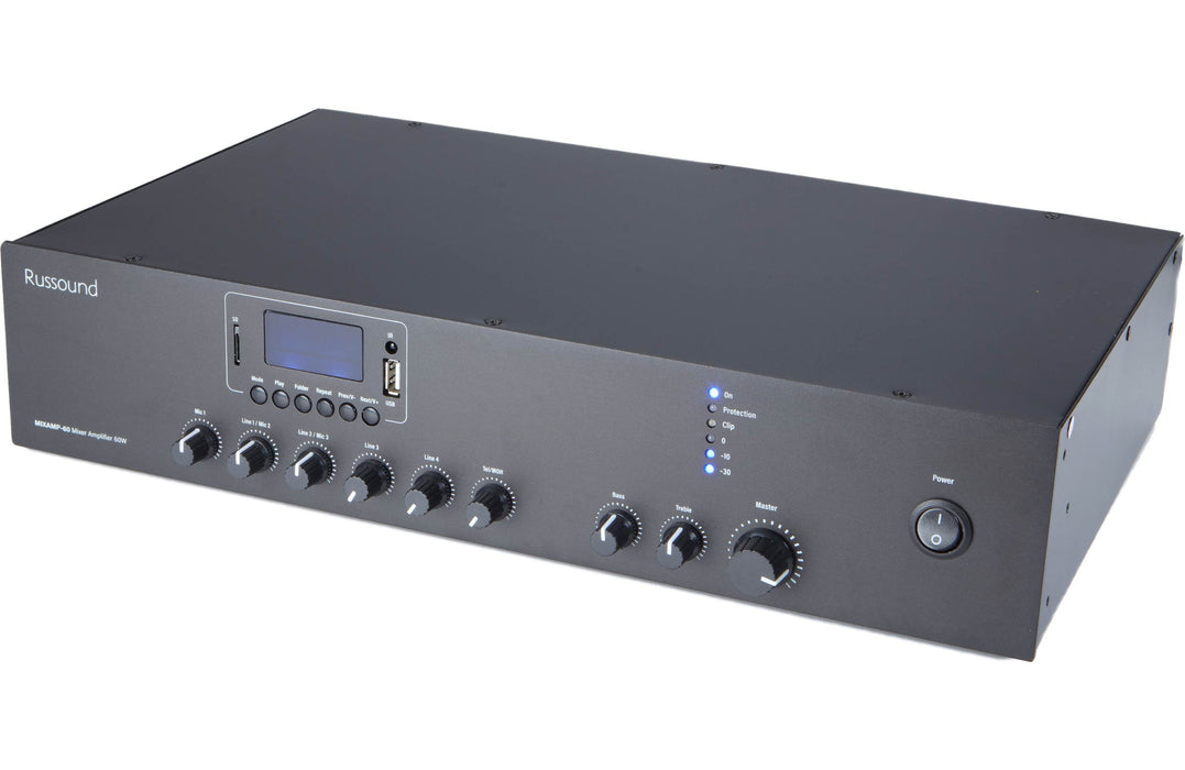 Russound MIXAMP-60 - Amplificateur professionnel 6 entrées avec lecteur MP3, tuner FM, USB, carte SD et Bluetooth®,  puissance de 60W x 1 à 70V