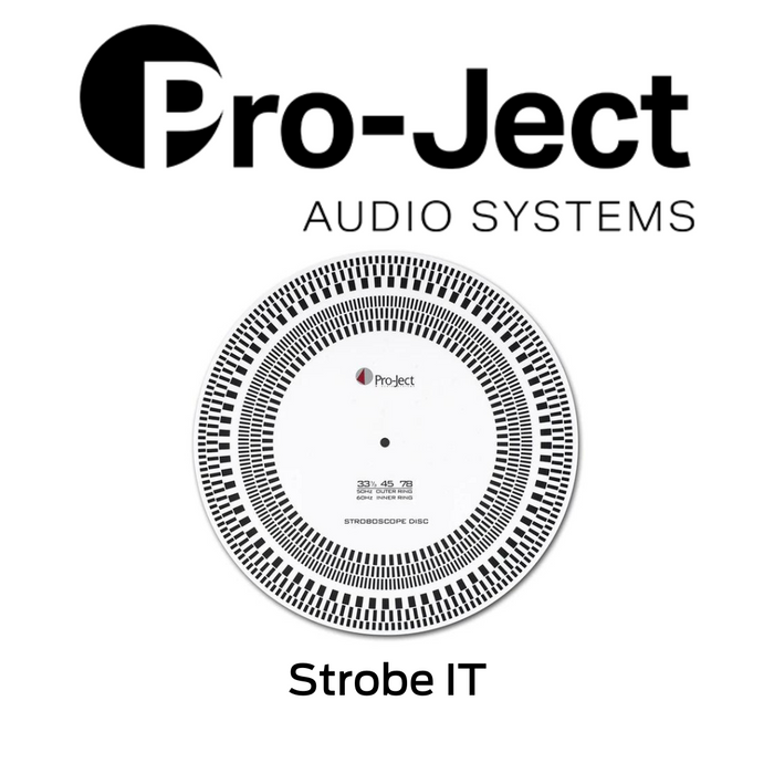 Pro-Ject  Strobe IT - Disque stroboscopique  montrant des tirets disposés circulaires qui sont affectés à la vitesse et à la fréquence!
