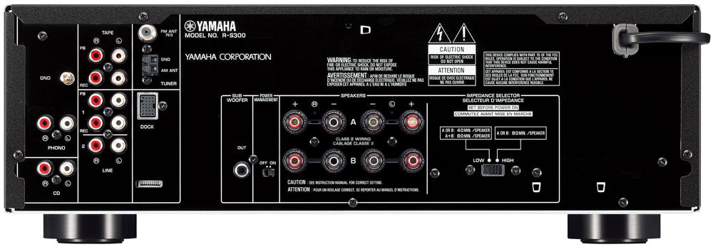 Yamaha RS300 - Récepteur stéréo 50W/canal sortie caisson de basses, prise phono, préréglage de 40 stations AM ou FM
